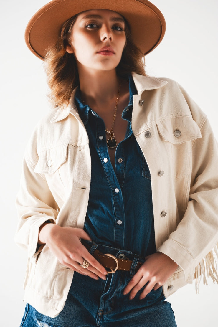 CHAQUETA DENIM CON FLECOS